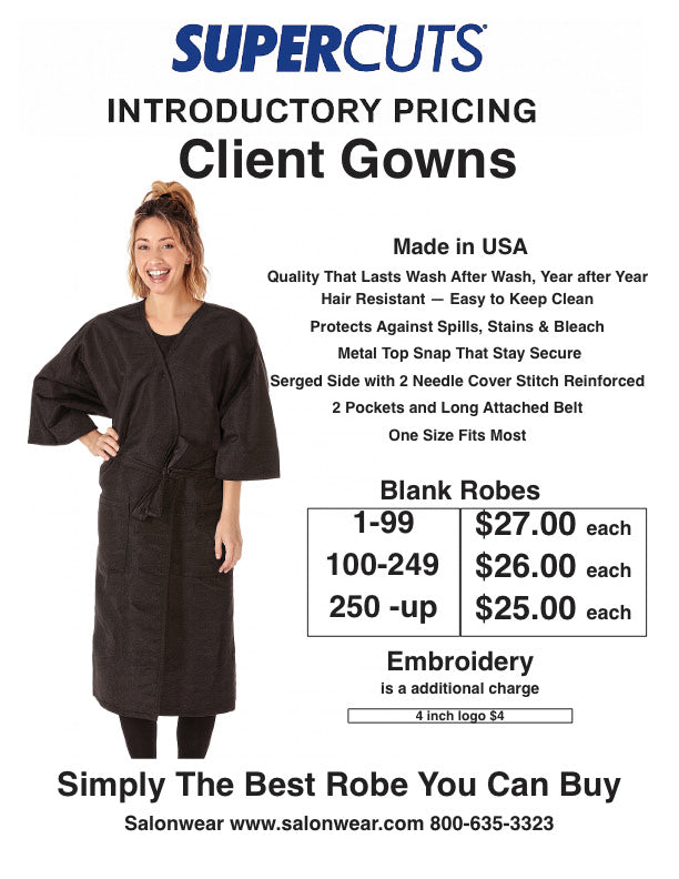 Supercuts Black Salon Robe with 4 inch Embroidered logo, 1-99 Robes