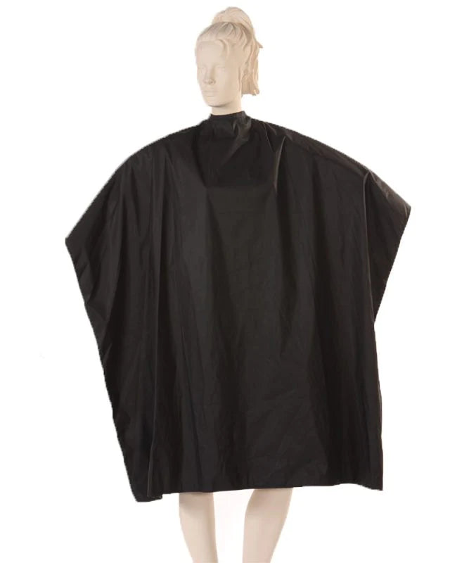 Waterproof Salon Cape In Shiny Black Made With Polyurethane Fabric