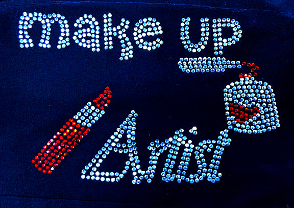 Black Bib Apron with Rhinestone Make Up Artist w/Lipstick