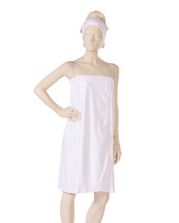 Spa Wrap with hook and loop Closure Stretch Terry fabric in White