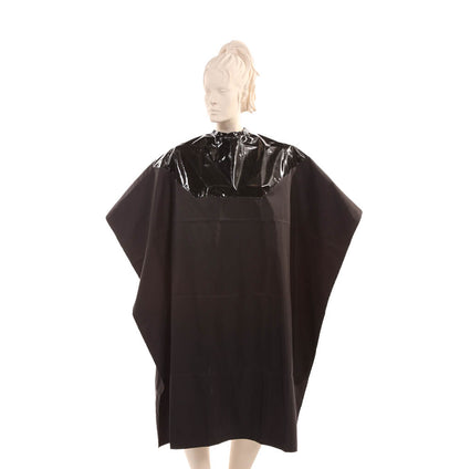 Waterproof Salon Cape with Black Polyurethane Waterproof Top and Black Silkara Iridescent Fabric Bottom