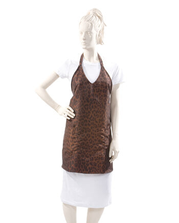 V-Neck Apron Silkara Iridescent Fabric in Leopard Print