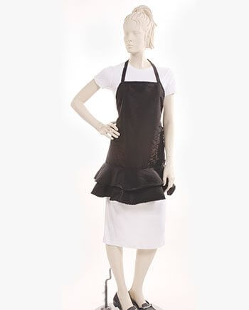 Multipurpose Black Salon Ruffle Apron in Silkara Iridescent Fabric