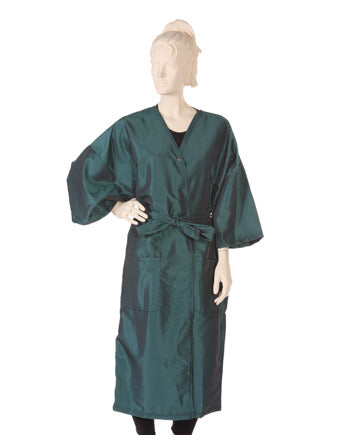 Vestido de cliente Tela iridiscente Silkara en verde oscuro