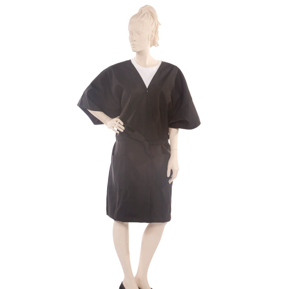 Short Client Gown and Short Sleeve 100% Antron Nylon Fabric in Black