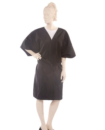 Short Client Gown and Short Sleeve Silkara Iridescent Fabric in Black